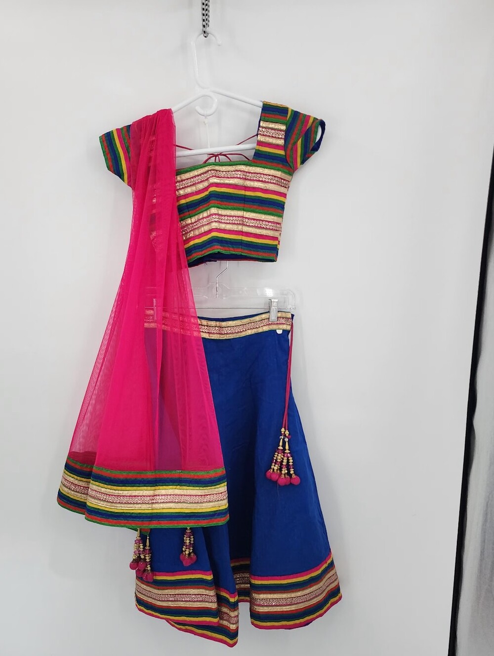 Vibrant Blue & Pink Ethnic Lehenga Choli Set, Size 28